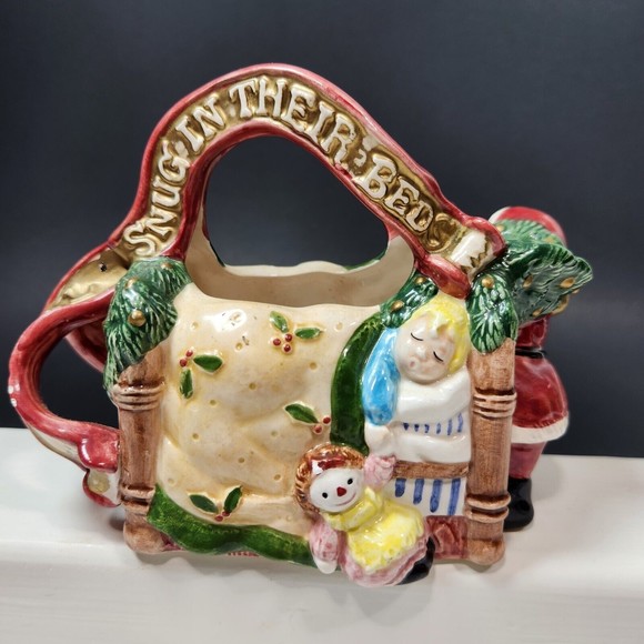 Vintage Fitz and Floyd Ceramic Creamer Vase Children Were Snuggled Santa 1993 - Picture 2 of 9